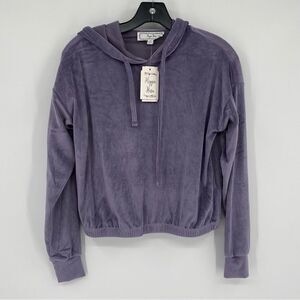 Hippie Rose Women’s Velour Purple Cropped Sweatshirt size XS
